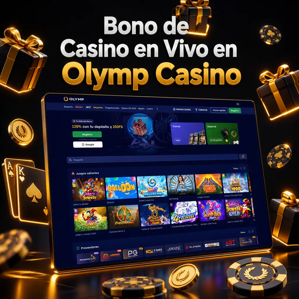 Bono de casino en vivo en Olymp Casino: 125% más 250 giros gratis en tu primer depósito, válido para mesas en vivo.