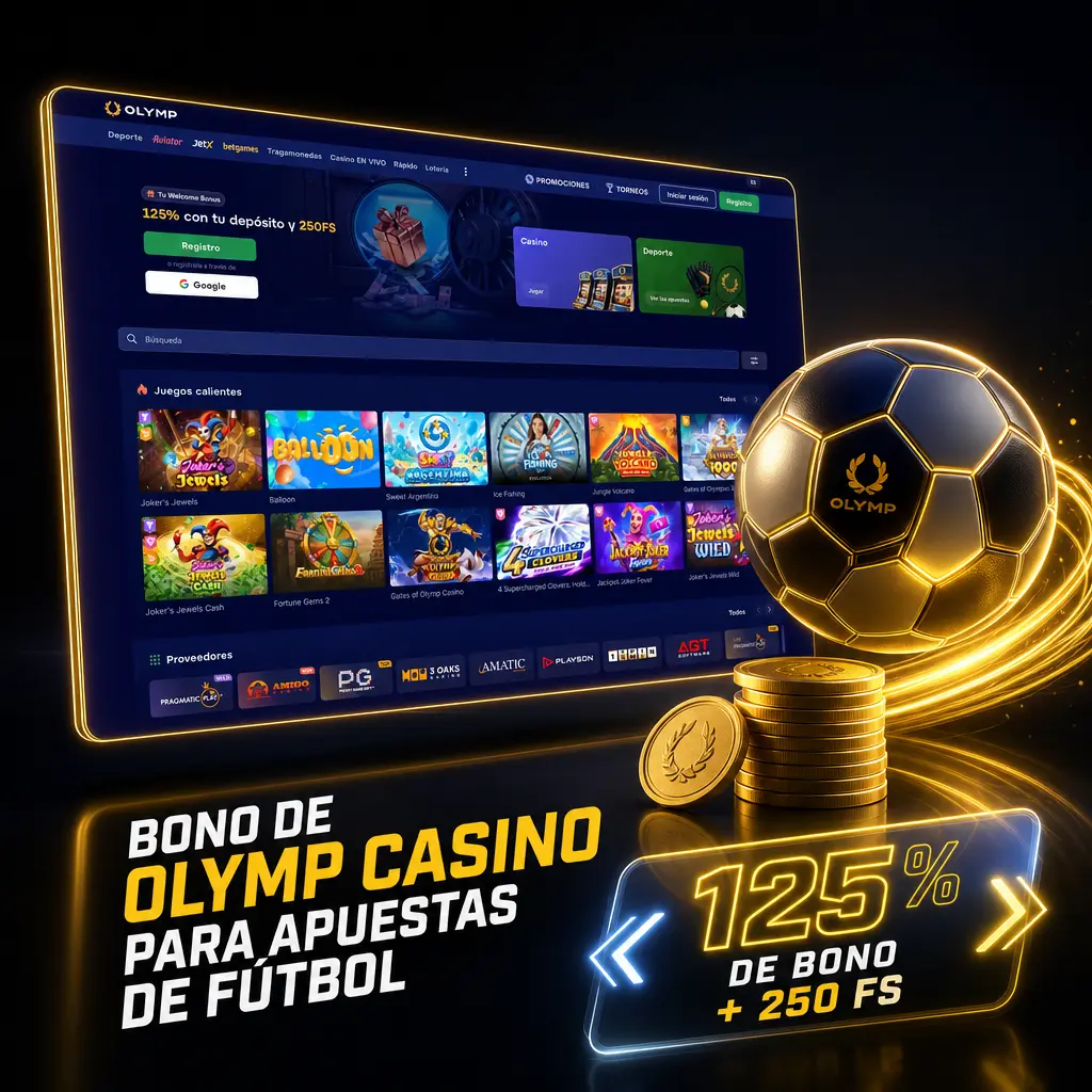 Bono de bienvenida de Olymp Casino: 125% hasta ARS 50.000 más giros gratis para apostar en fútbol y tragamonedas.