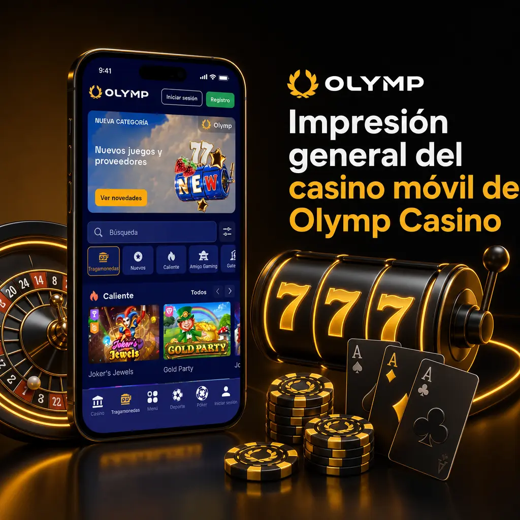 Casino móvil de Olymp Casino con categorías de tragamonedas, mesas en vivo, ruleta, blackjack y jackpots progresivos