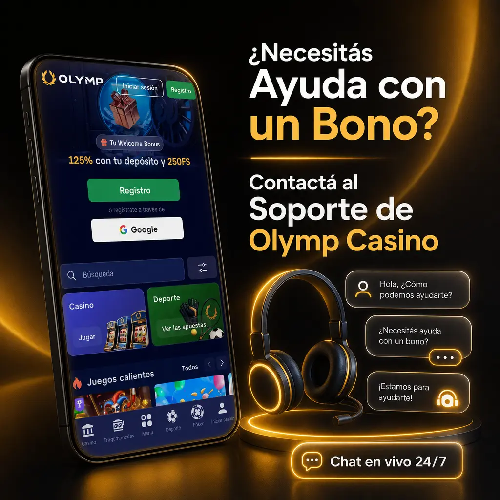 Soporte de Olymp Casino disponible 24/7 para ayudarte con bonos, rollover y canales de contacto como chat, email y WhatsApp.