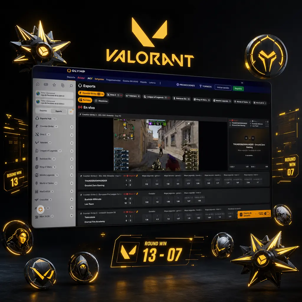 Valorant: shooter táctico con agentes; Olymp Casino ofrece cuotas en vivo para VCT Champions, Masters y más torneos.